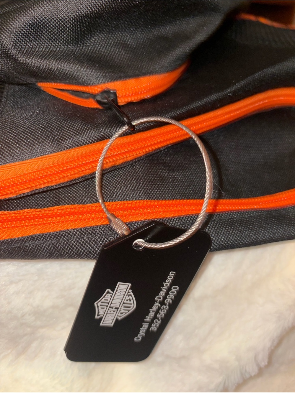 Harley-Davidson Black Bags with Orange Zippers and Silver Logo Tag